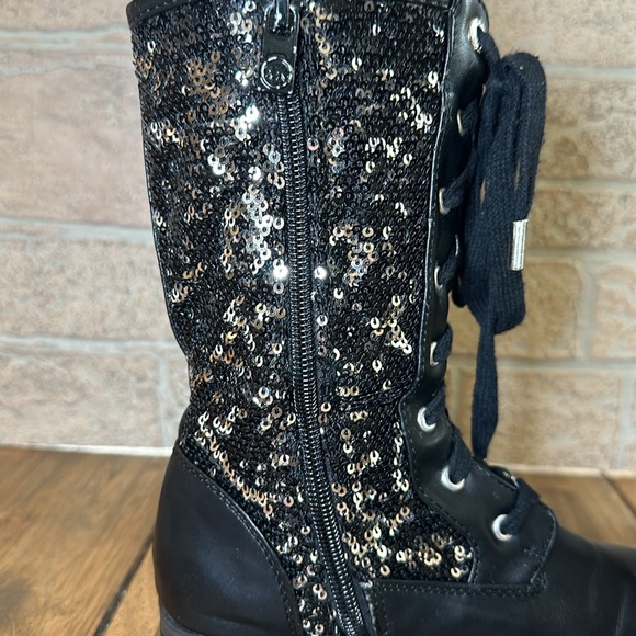 MICHAEL/Michael Kors Marcella Little Girls Black Silver Sequin Zip Lace Boot/13 - Picture 7 of 16